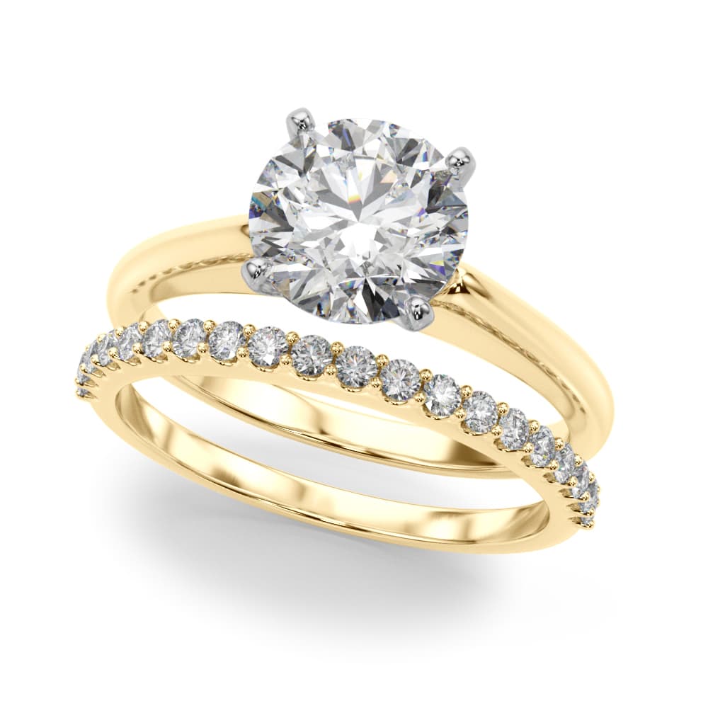 Solitaire Round Diamond Engagement Ring, style 51176, On hand view in yellow gold