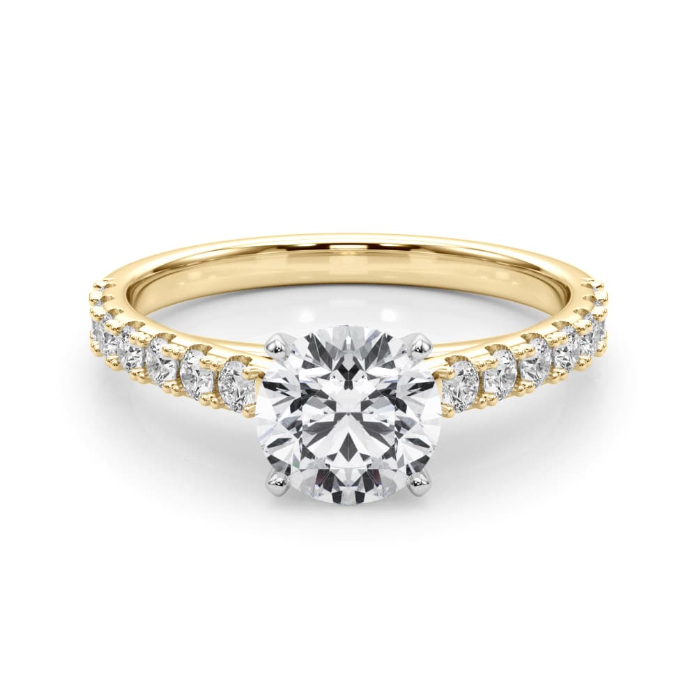 Single Row Engagement Ring, style 51177, On hand view in yellow gold