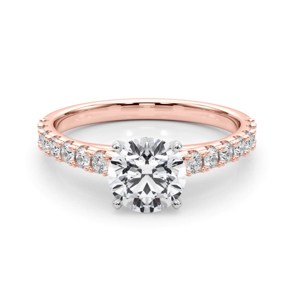 Single Row Engagement Ring, style 51177, On hand view in rose gold