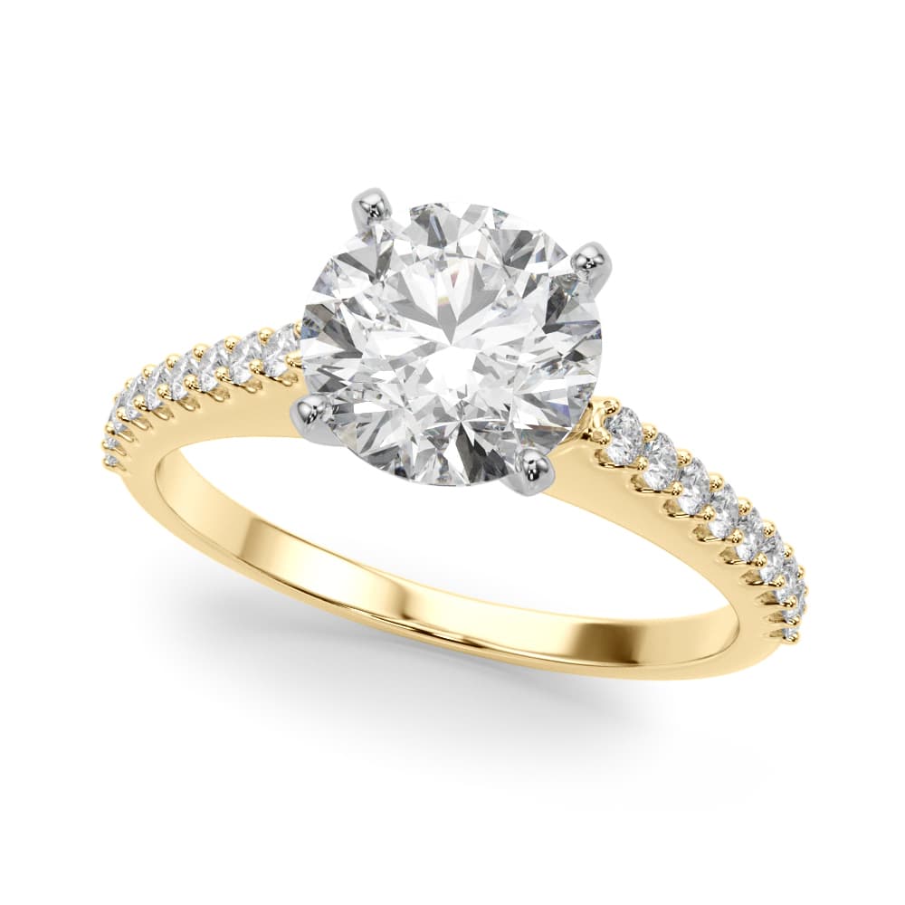 Single Row Shared Prong Engagement Ring, style 51178, Front view in yellow gold
