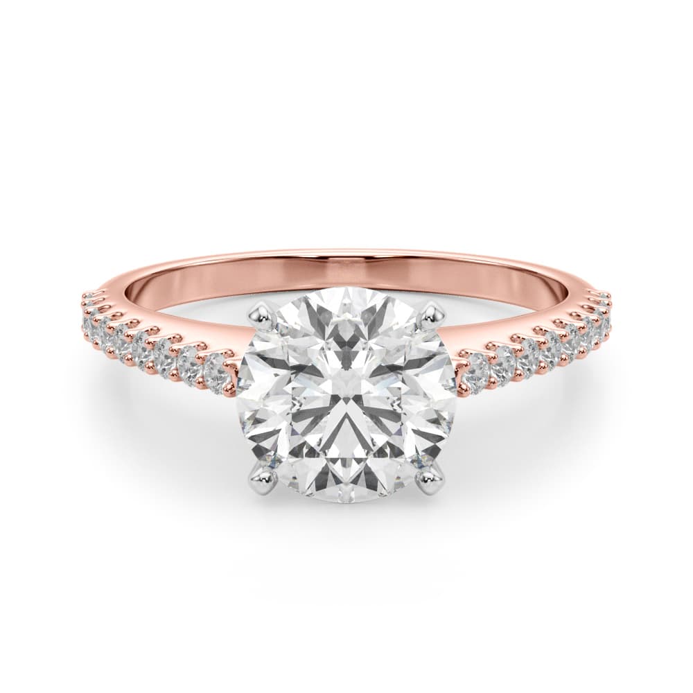 Single Row Shared Prong Engagement Ring, style 51178, Angle view in rose gold