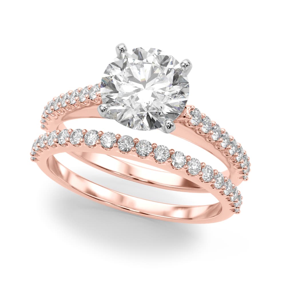 Single Row Shared Prong Engagement Ring, style 51178, On hand view in rose gold