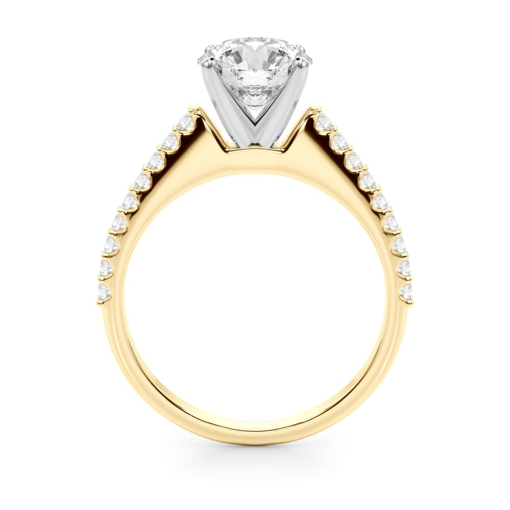 Single Row Shared Prong Engagement Ring, style 51178, Side view in yellow gold