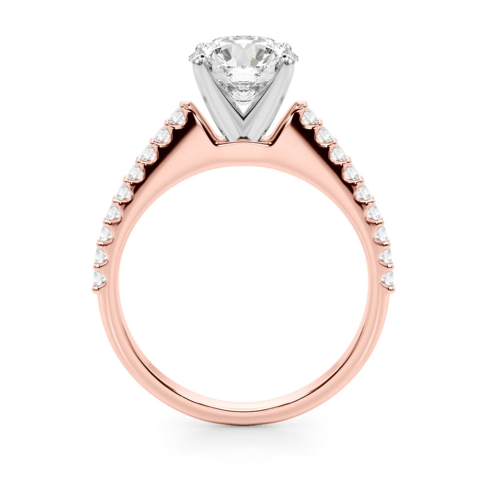 Single Row Shared Prong Engagement Ring, style 51178, Side view in rose gold