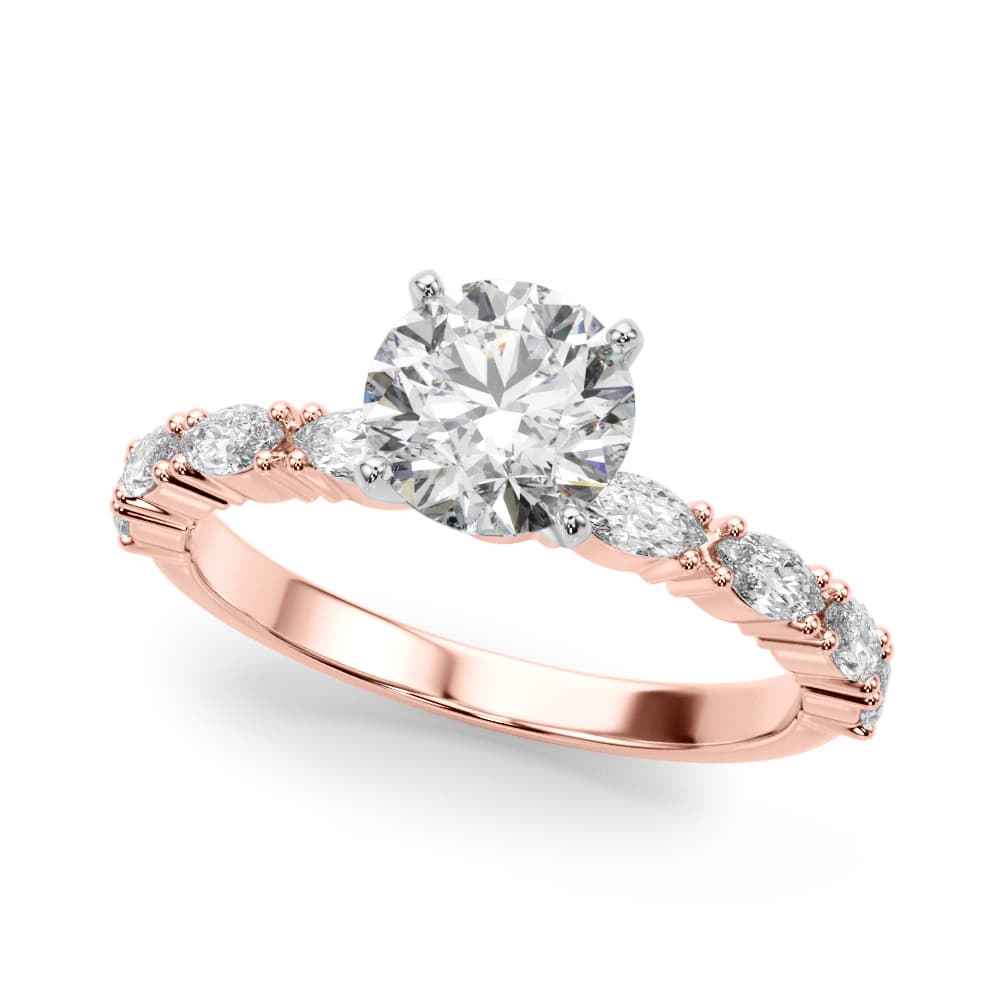 Marquise Accented Wedding Bands, style 51179, Front view in rose gold