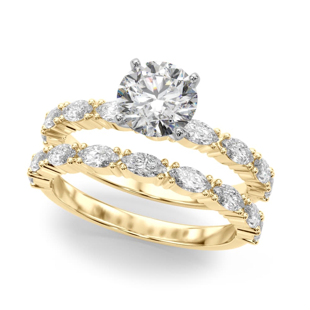 Marquise Accented Wedding Bands, style 51179, On hand view in yellow gold