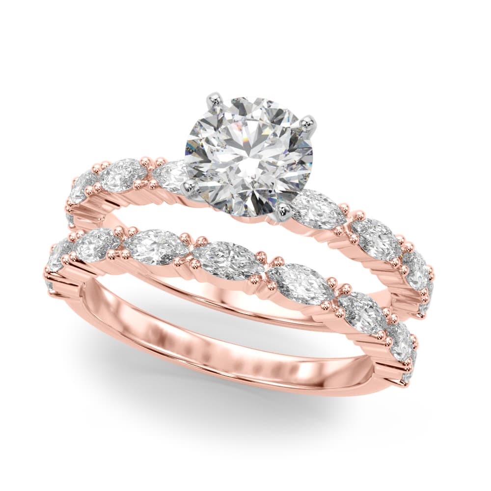 Marquise Accented Wedding Bands, style 51179, On hand view in rose gold