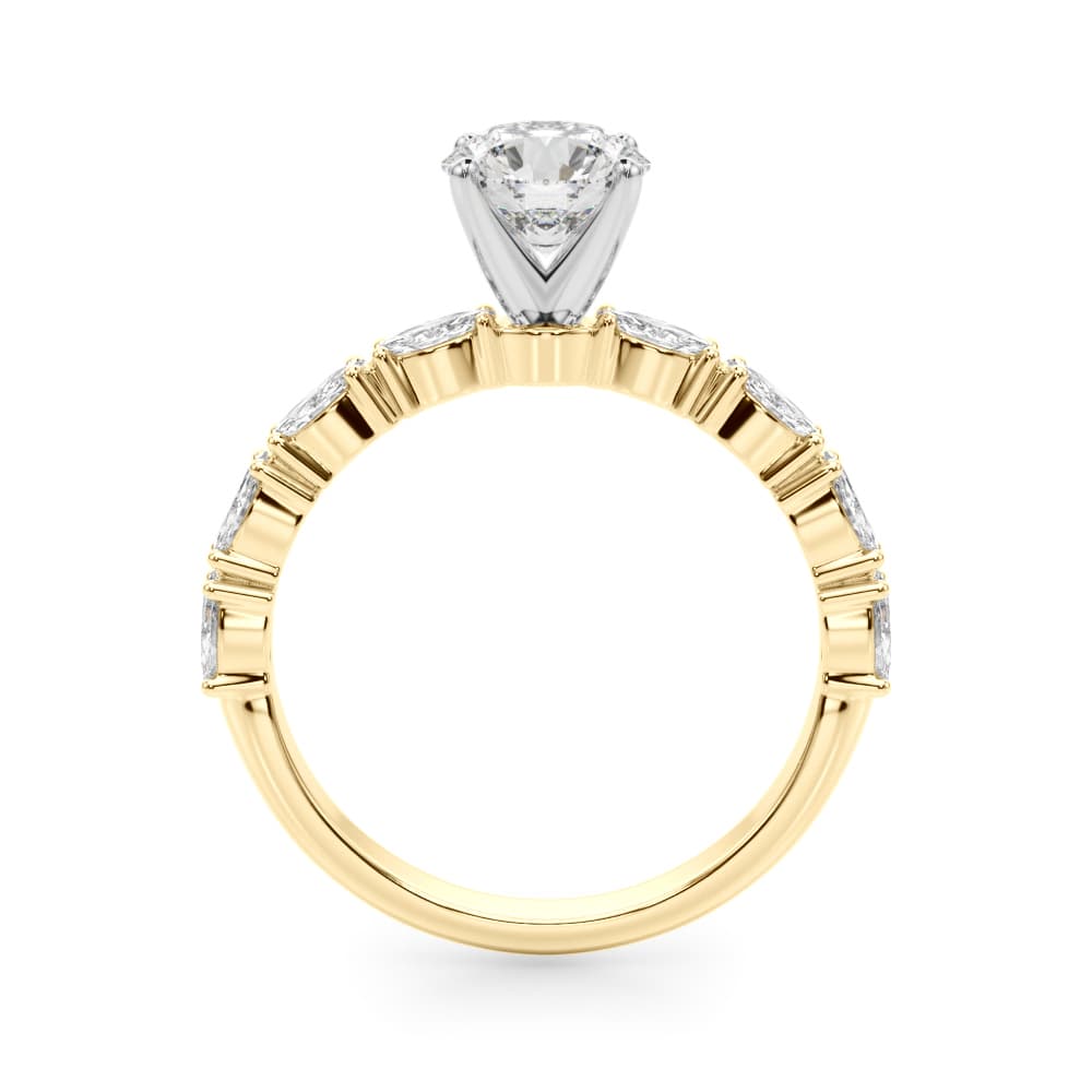 Marquise Accented Wedding Bands, style 51179, Side view in yellow gold