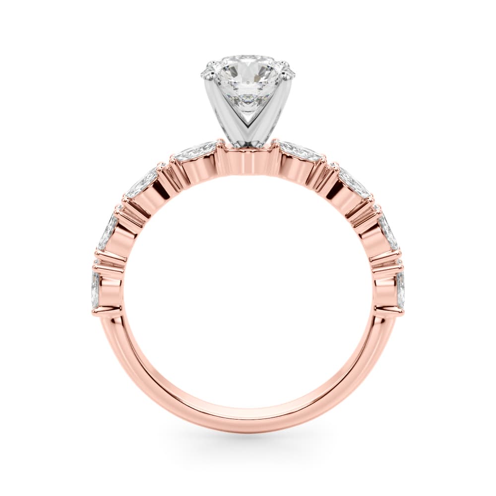 Marquise Accented Wedding Bands, style 51179, Side view in rose gold