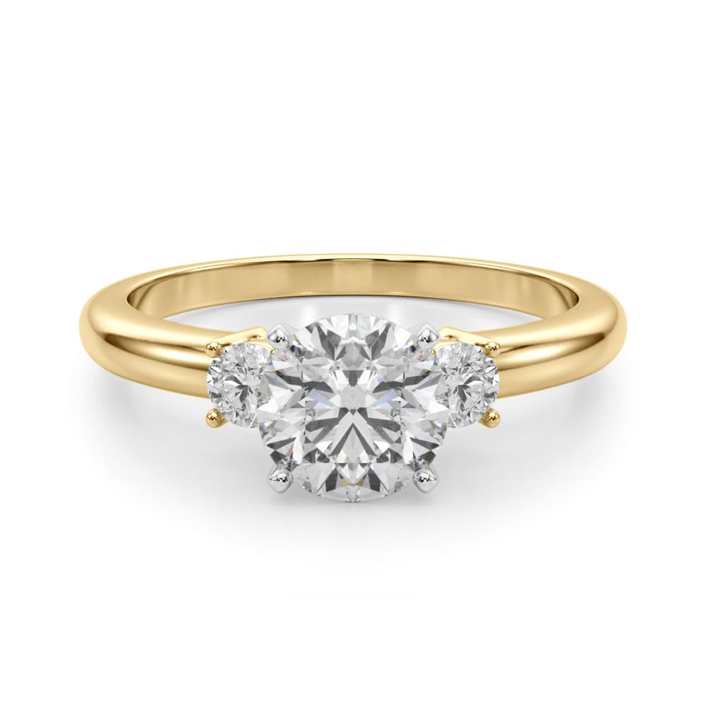 3-Stone Engagement Ring, style 51182, On hand view in yellow gold