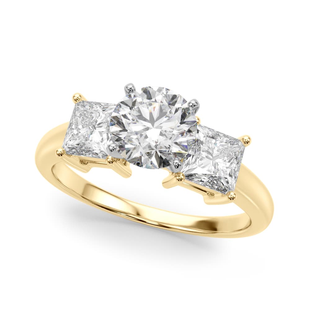 Three Stone Princess Cut Engagement Ring, style 51184, Front view in yellow gold