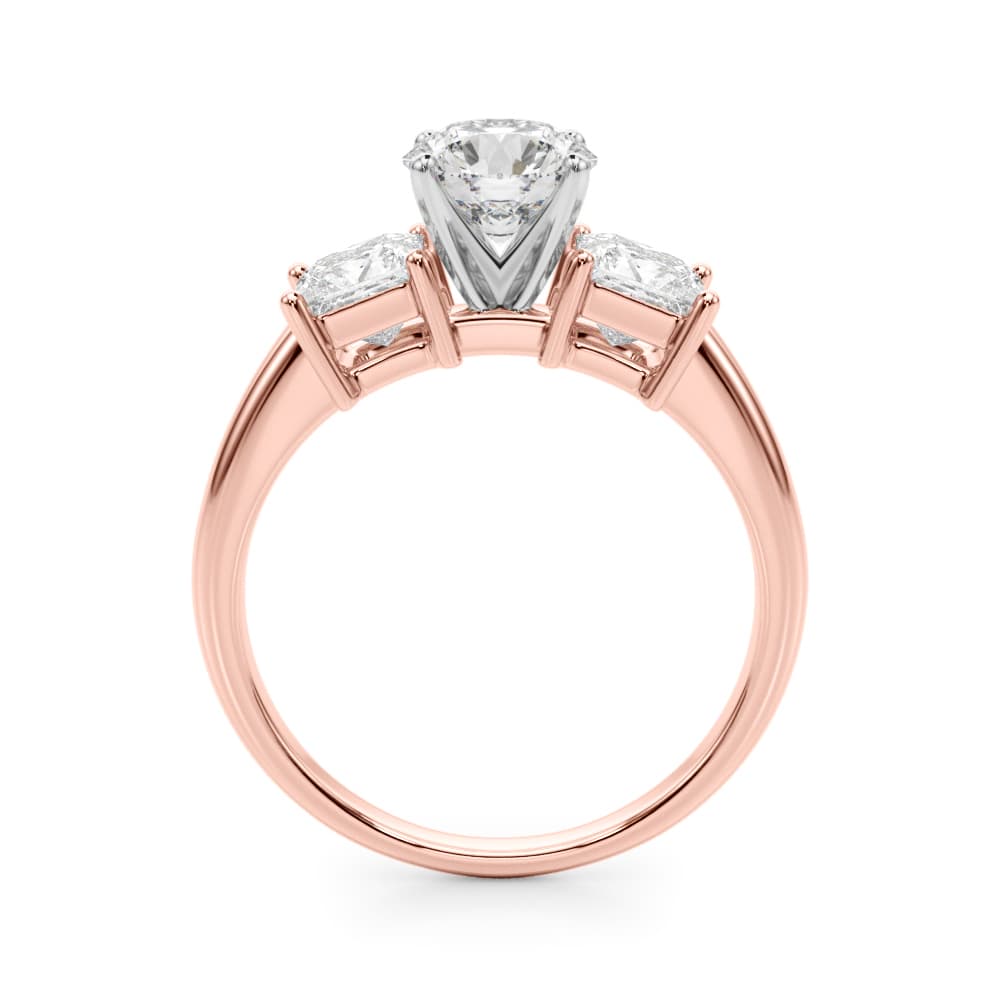 Three Stone Princess Cut Engagement Ring, style 51184, Side view in rose gold
