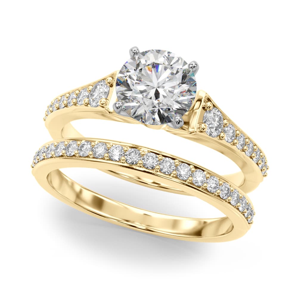 Graduating Single Row Engagement Ring, style 51185, On hand view in yellow gold