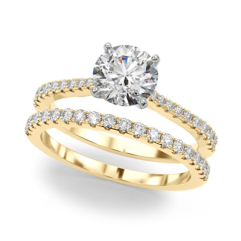 Single Row Split Prong Engagement Ring, style 51187, On hand view in yellow gold