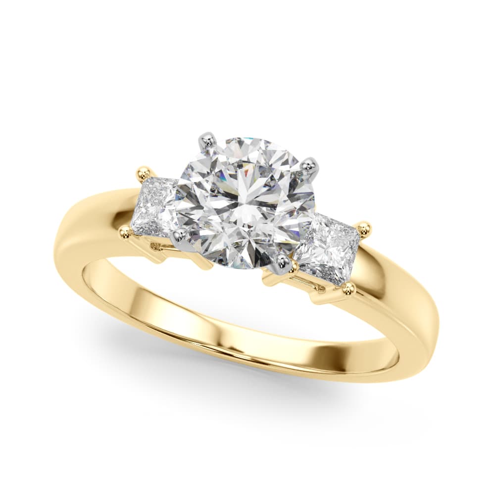3-Stone Princess Cut Engagement Ring, style 51188, Front view in yellow gold