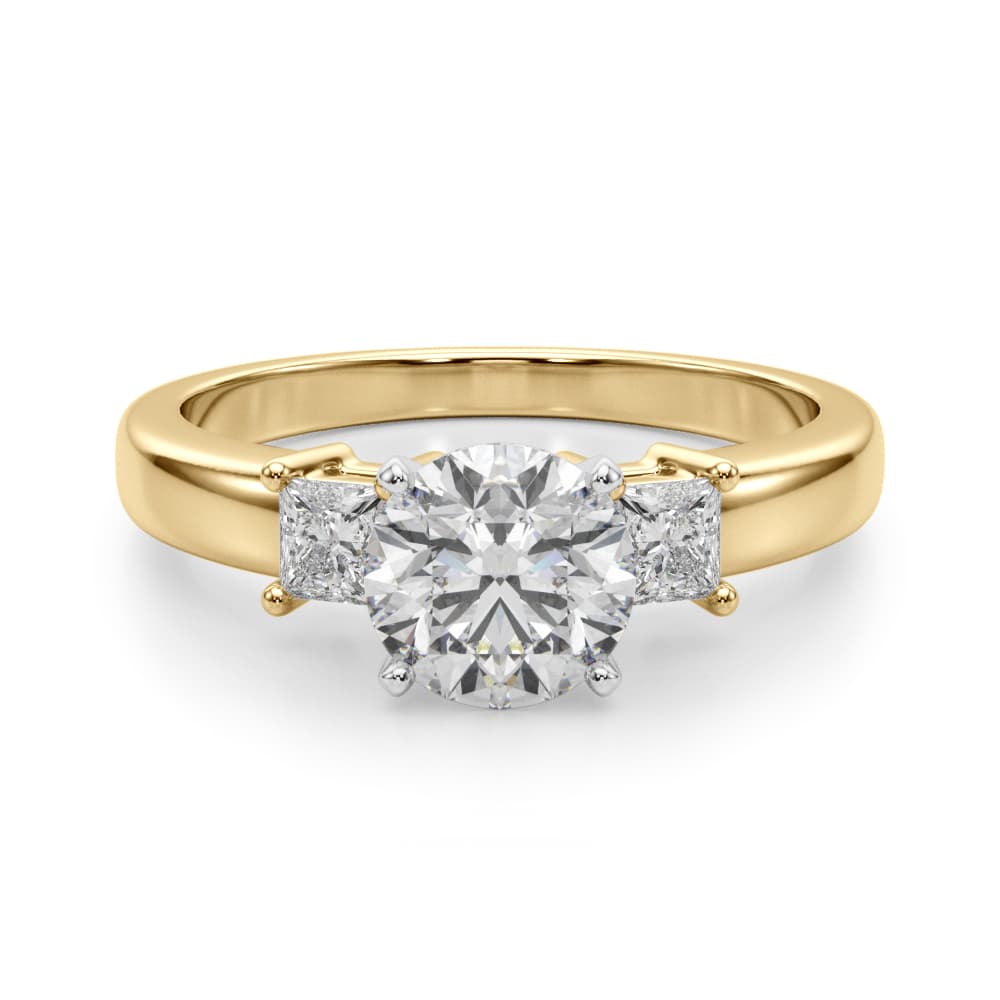 3-Stone Princess Cut Engagement Ring, style 51188, Angle view in yellow gold