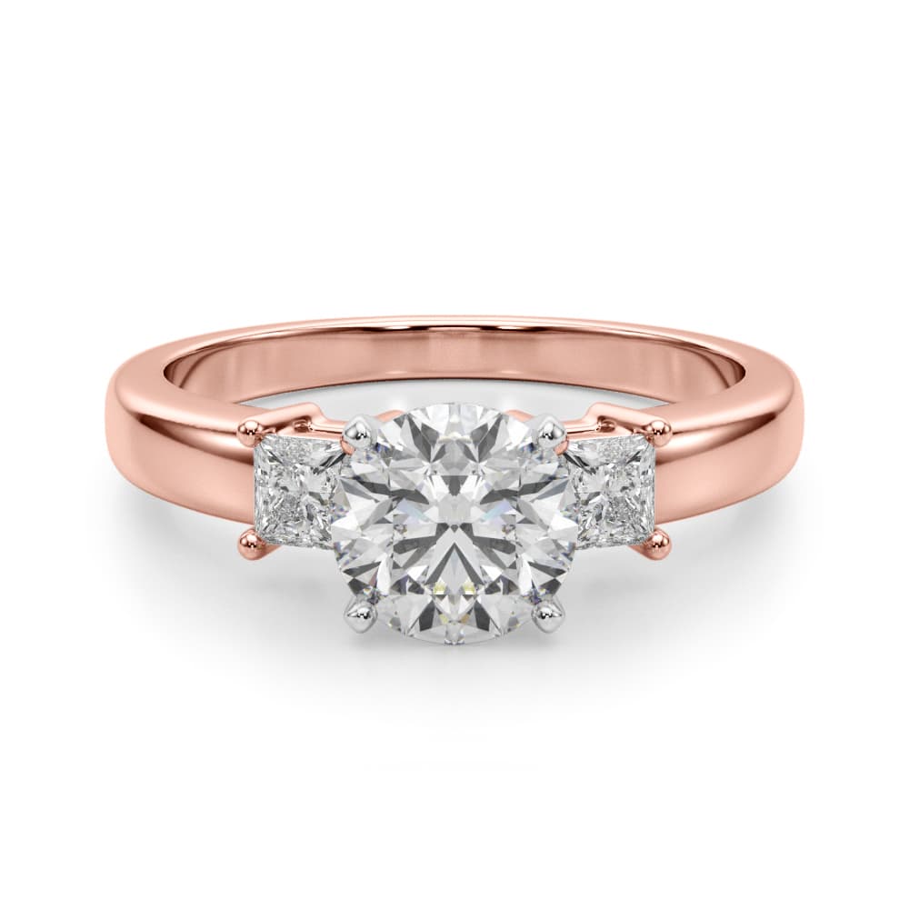 3-Stone Princess Cut Engagement Ring, style 51188, Angle view in rose gold