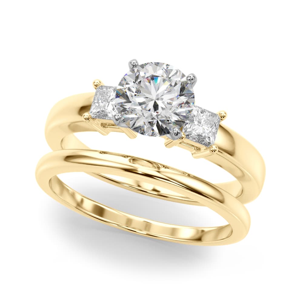 3-Stone Princess Cut Engagement Ring, style 51188, On hand view in yellow gold