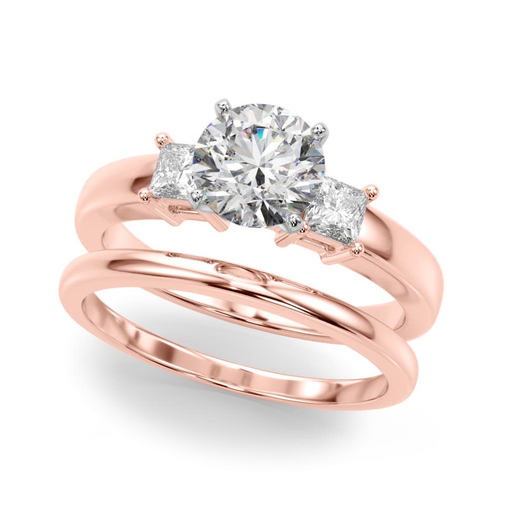 3-Stone Princess Cut Engagement Ring, style 51188, On hand view in rose gold