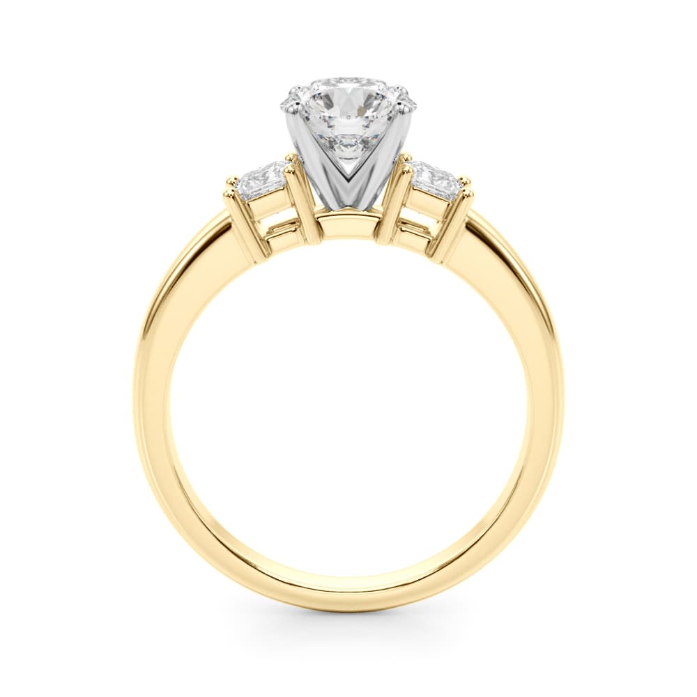 3-Stone Princess Cut Engagement Ring, style 51188, Side view in yellow gold
