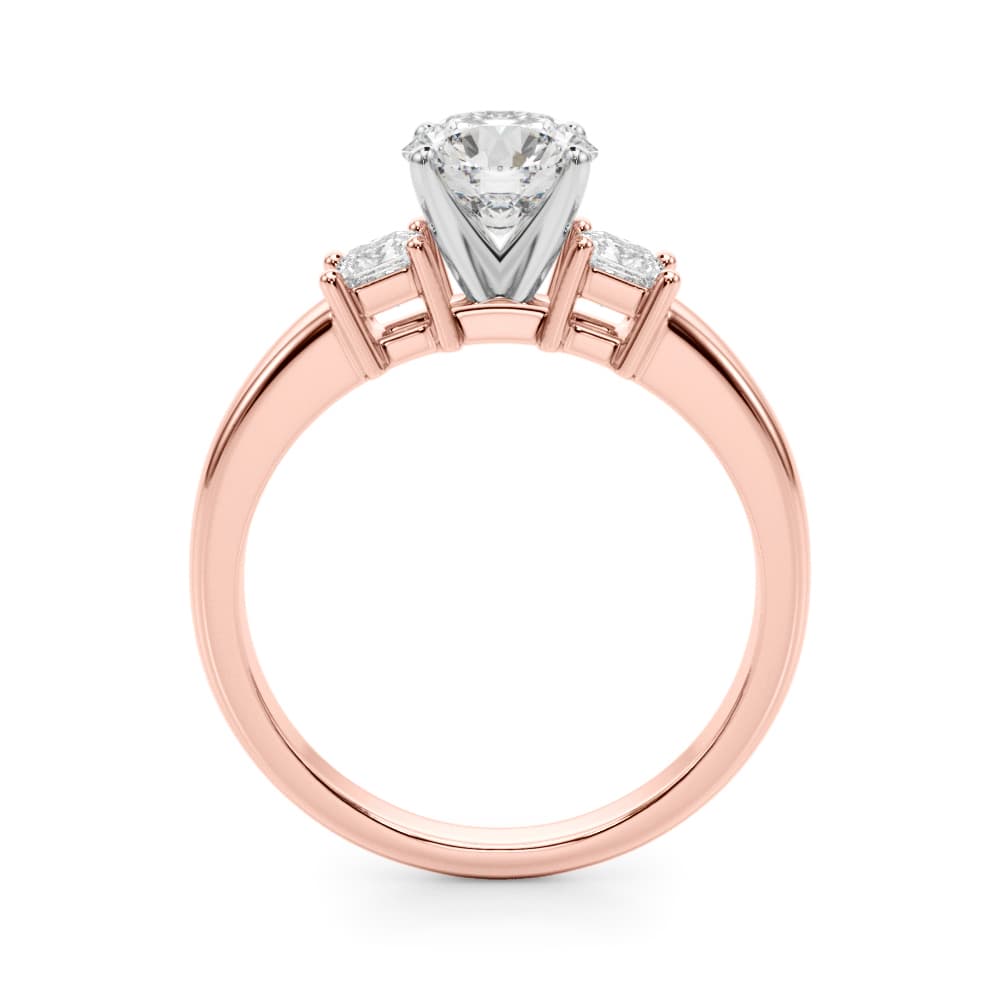 3-Stone Princess Cut Engagement Ring, style 51188, Side view in rose gold