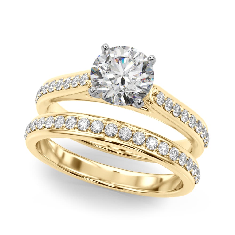 Single Row Engagement Ring, style 51190, On hand view in yellow gold