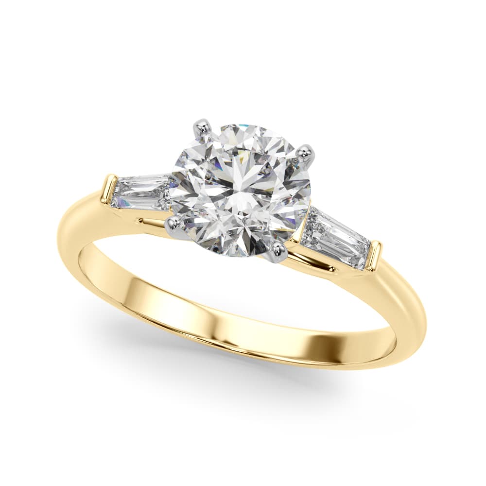 Tapered Baguette 3-Stone Engagement Ring, style 51191, Front view in yellow gold