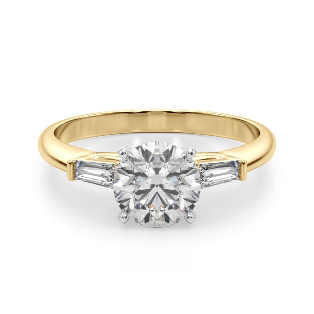 Tapered Baguette 3-Stone Engagement Ring, style 51191, Angle view in yellow gold