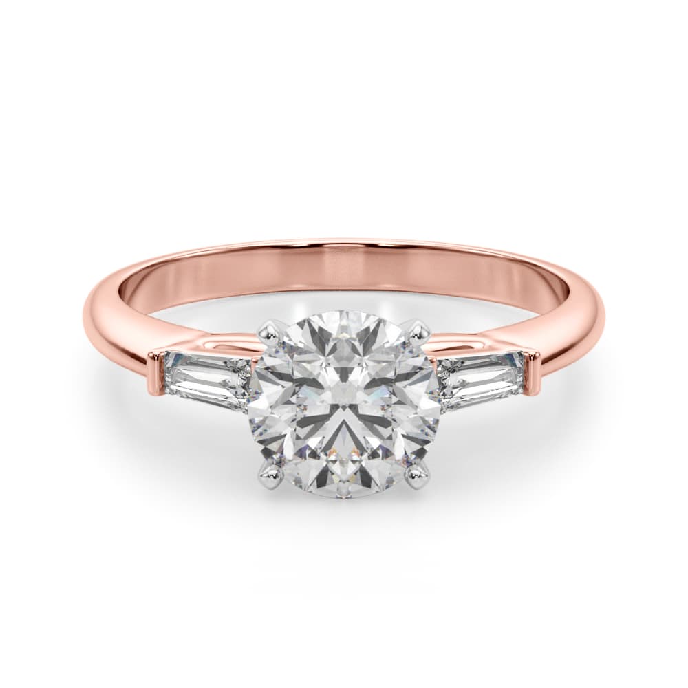 Tapered Baguette 3-Stone Engagement Ring, style 51191, Angle view in rose gold