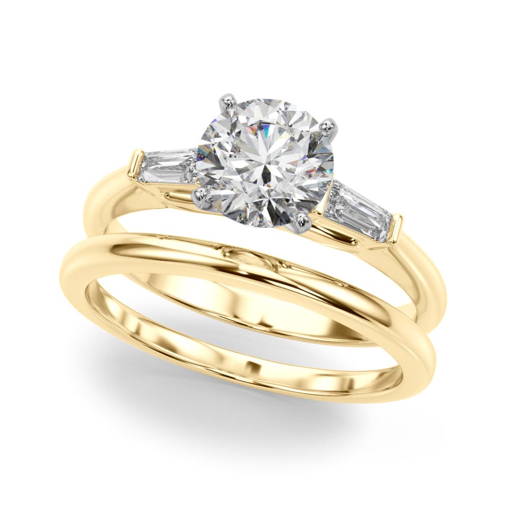 Tapered Baguette 3-Stone Engagement Ring, style 51191, On hand view in yellow gold