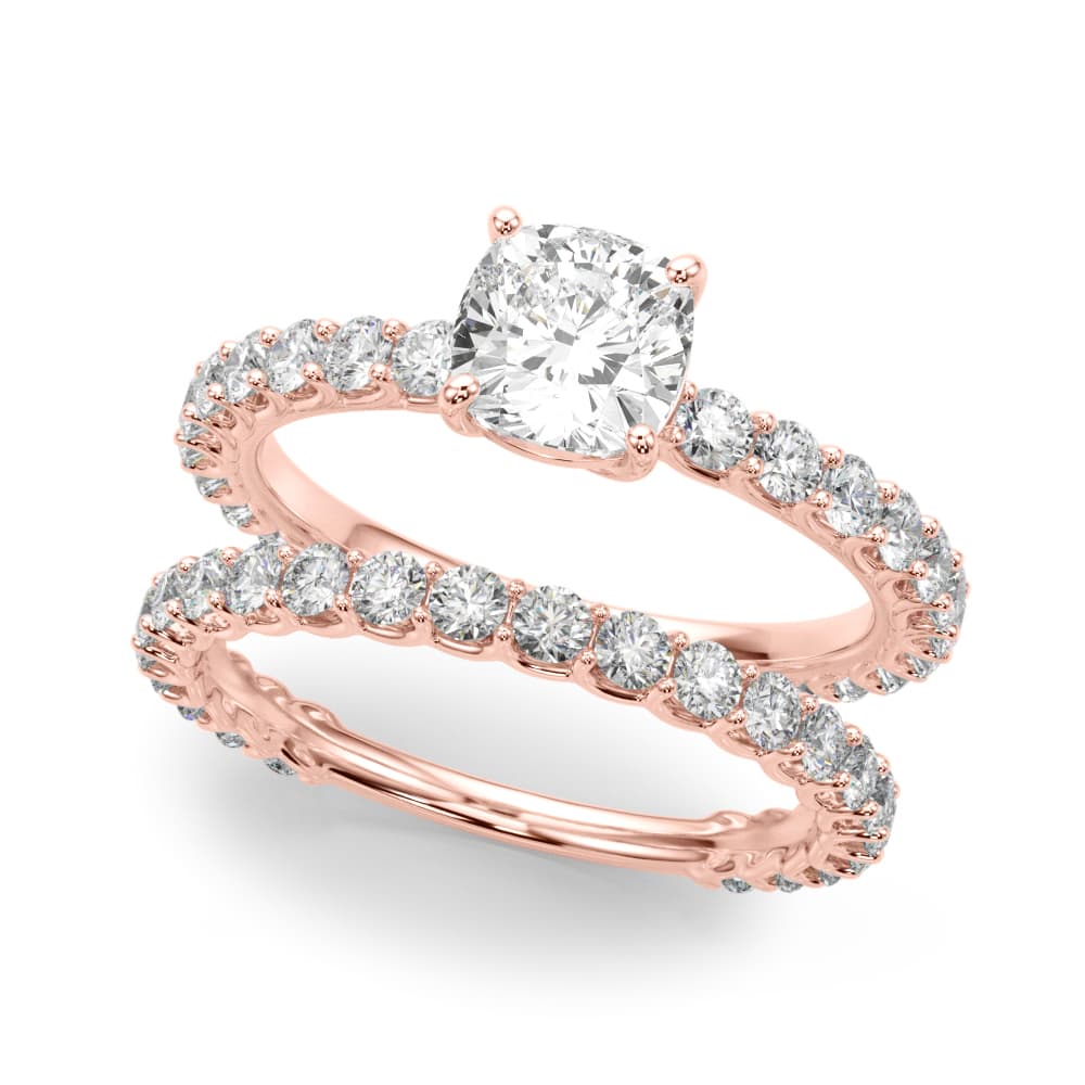 Cu Single Row Shared Prong Eng Ring, style 51193, On hand view in rose gold