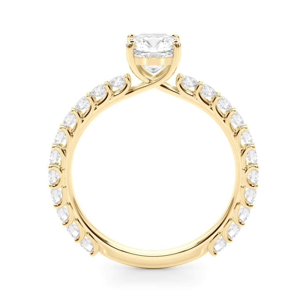 Cu Single Row Shared Prong Eng Ring, style 51193, Side view in yellow gold
