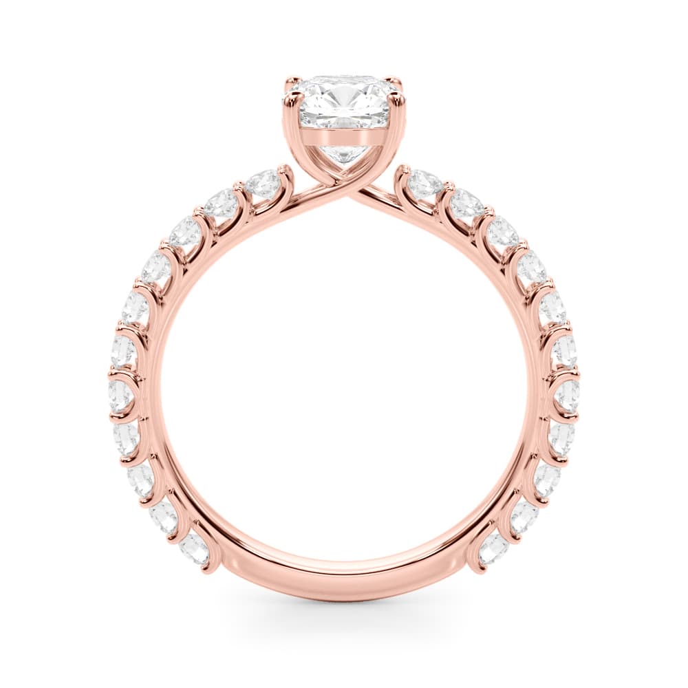 Cu Single Row Shared Prong Eng Ring, style 51193, Side view in rose gold
