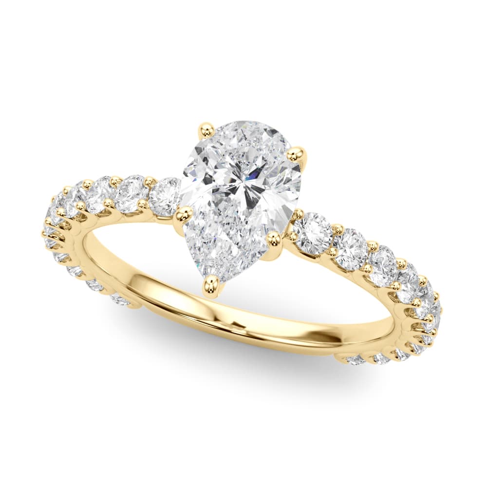 Pear Single Row Shared Prong En, style 51194, Front view in yellow gold