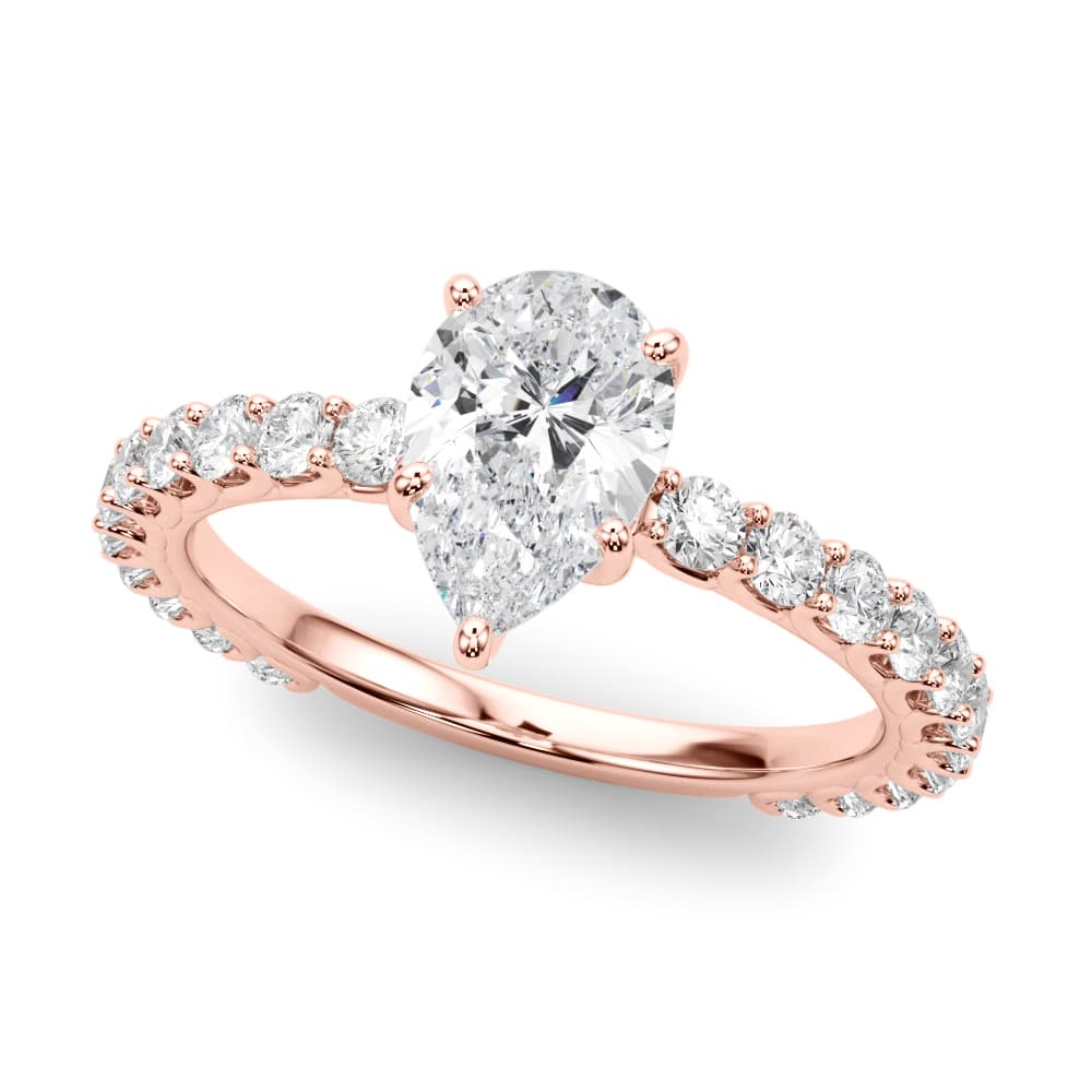 Pear Single Row Shared Prong En, style 51194, Front view in rose gold