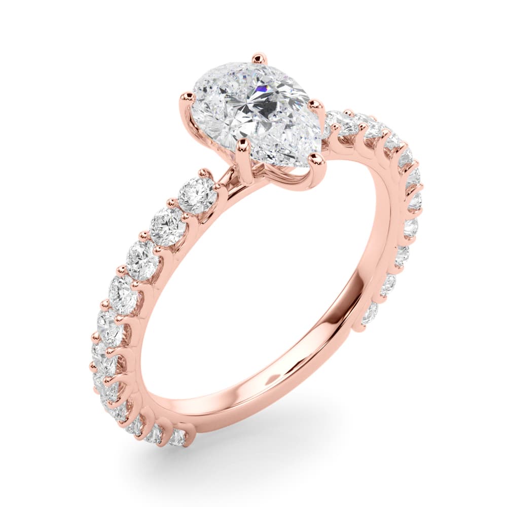 Pear Single Row Shared Prong En, style 51194, Angle view in rose gold