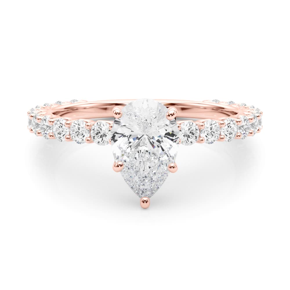 Pear Single Row Shared Prong En, style 51194, On hand view in rose gold