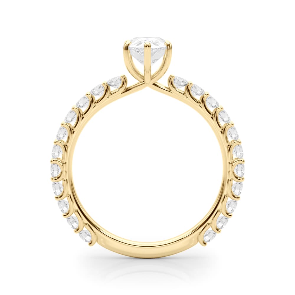 Pear Single Row Shared Prong En, style 51194, Side view in yellow gold