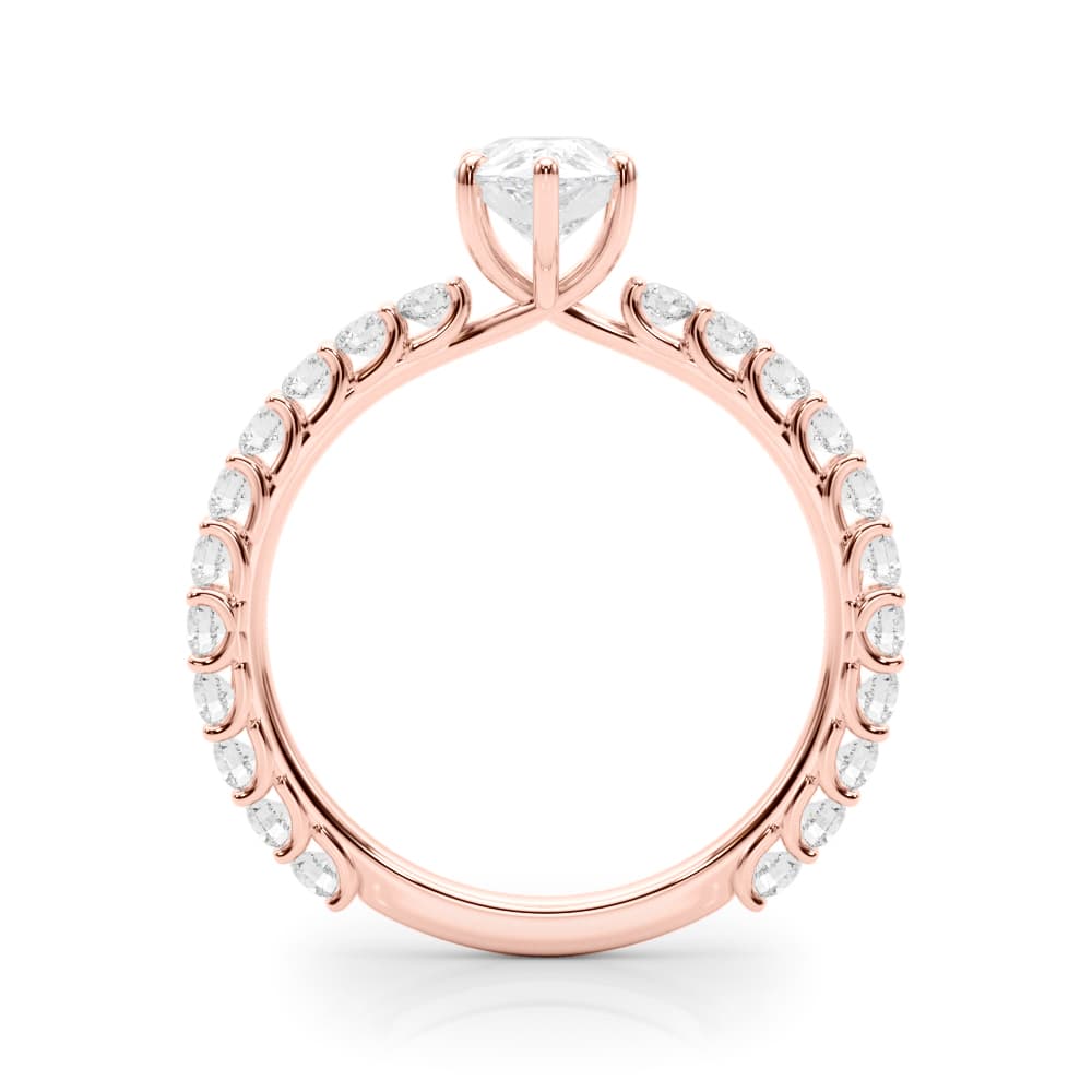 Pear Single Row Shared Prong En, style 51194, Side view in rose gold