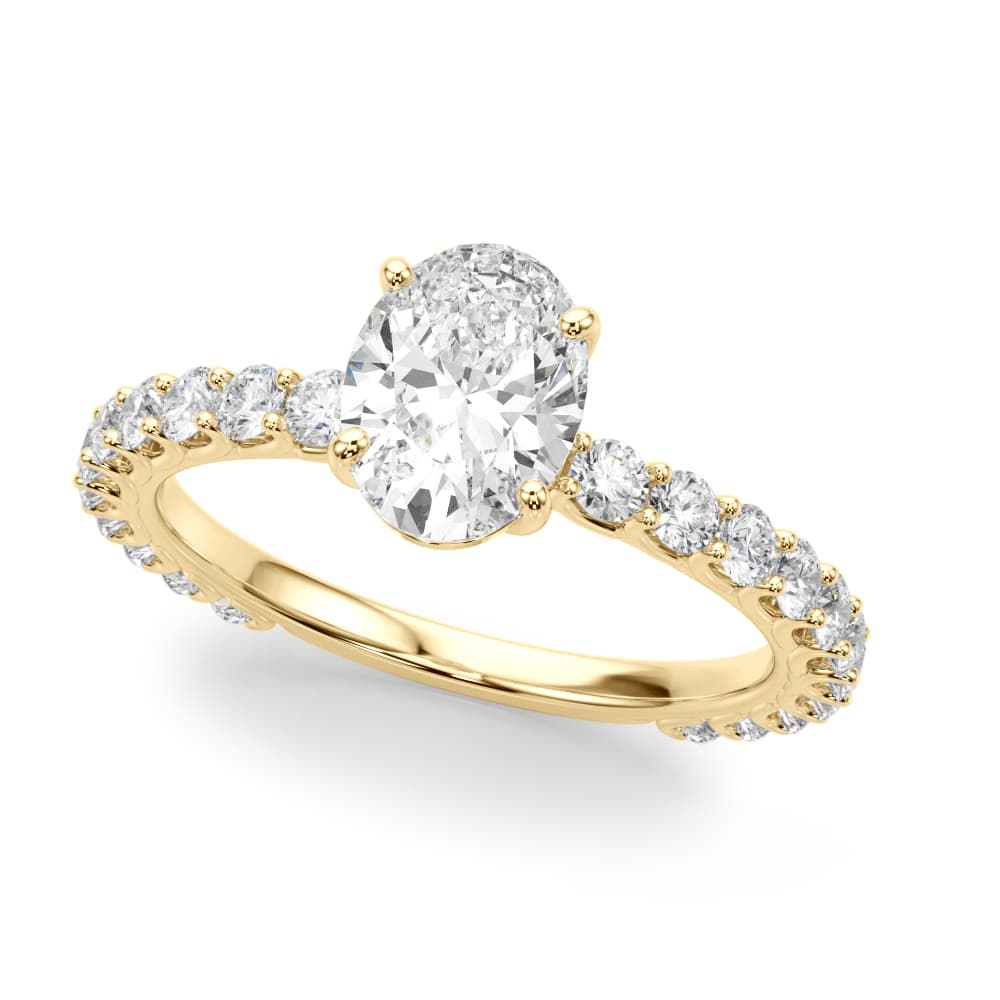 Oval Single Row Shared Prong Eng Ring, style 51195, Front view in yellow gold