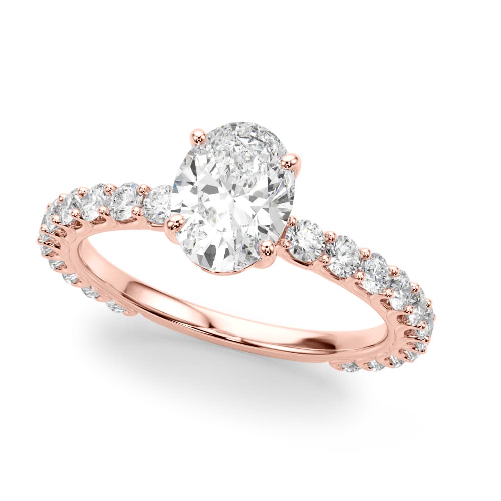 Oval Single Row Shared Prong Eng Ring, style 51195, Front view in rose gold