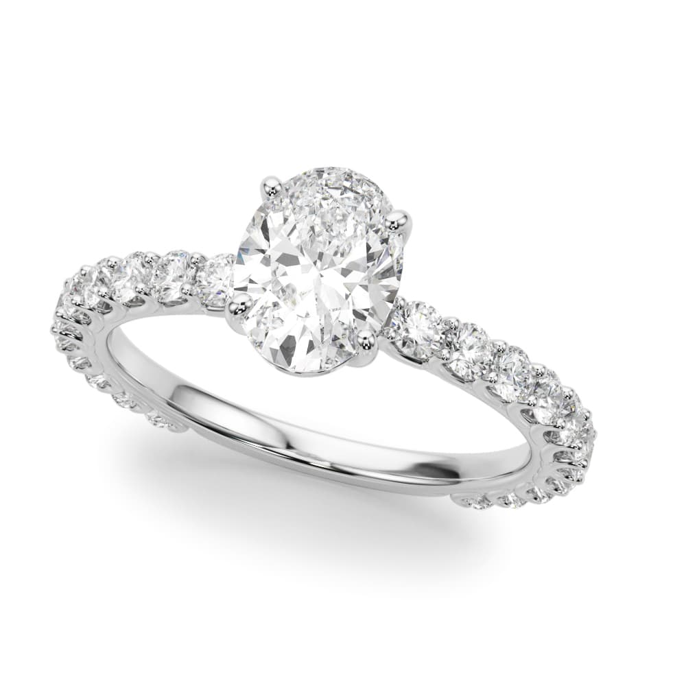 OVAL SINGLE ROW SHARED PR ENG RING — style 51195 in 10k White Gold