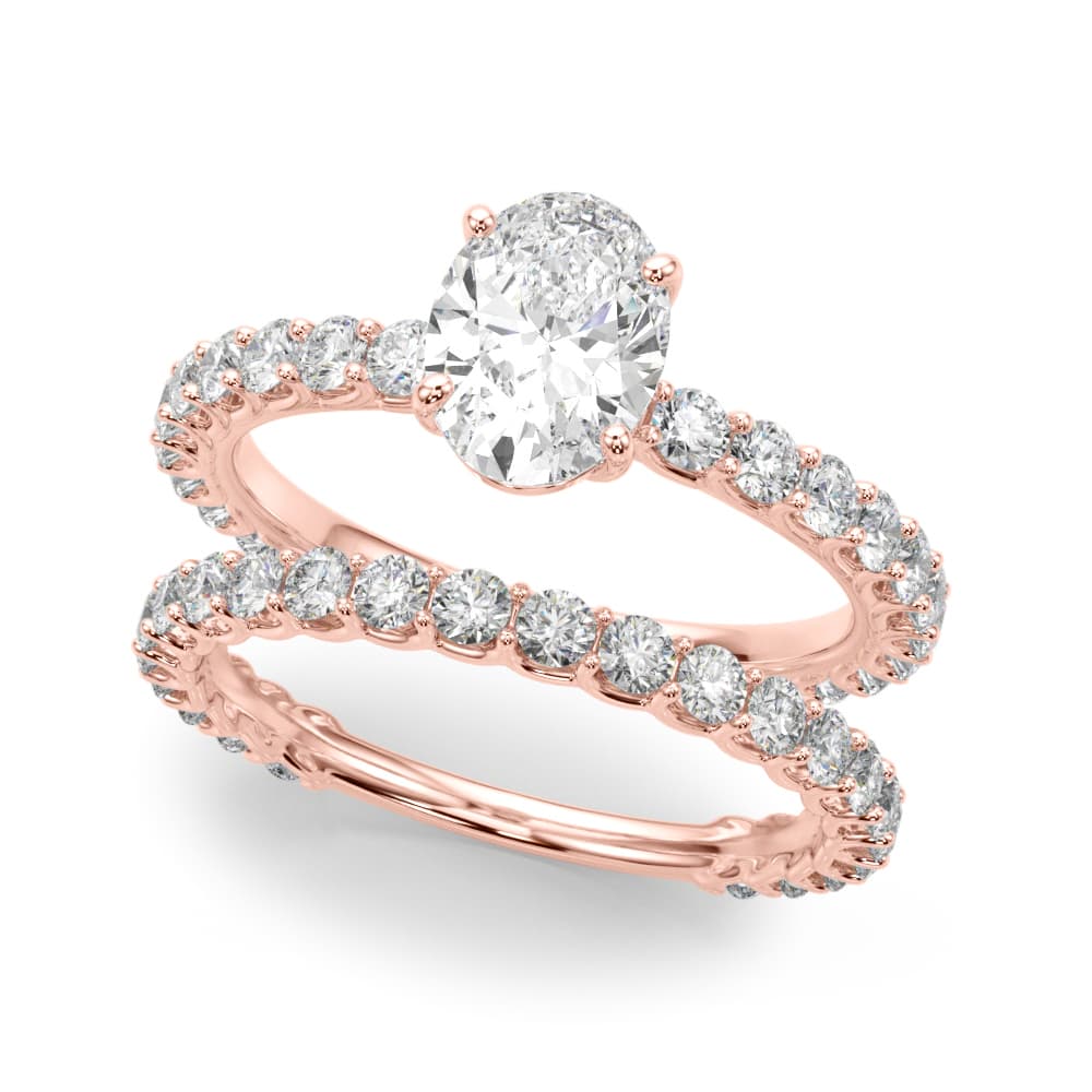 Oval Single Row Shared Prong Eng Ring, style 51195, On hand view in rose gold