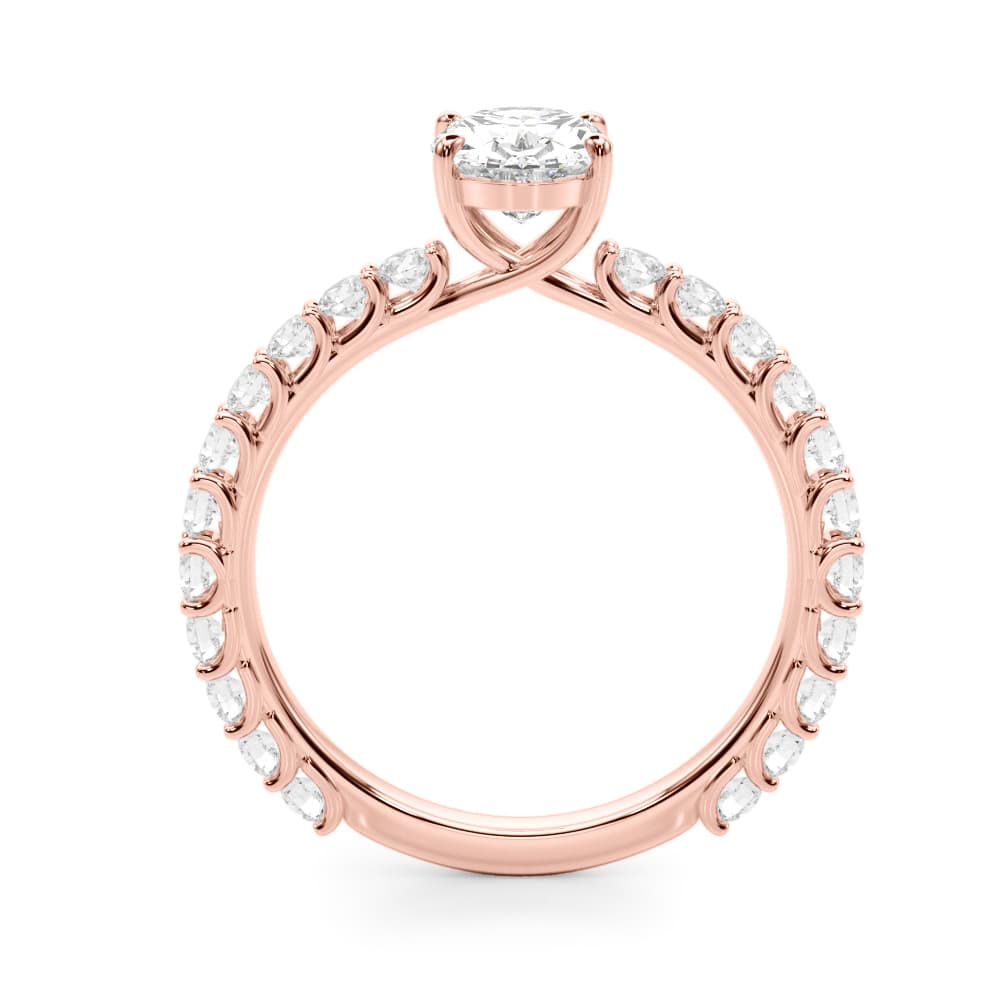 Oval Single Row Shared Prong Eng Ring, style 51195, Side view in rose gold