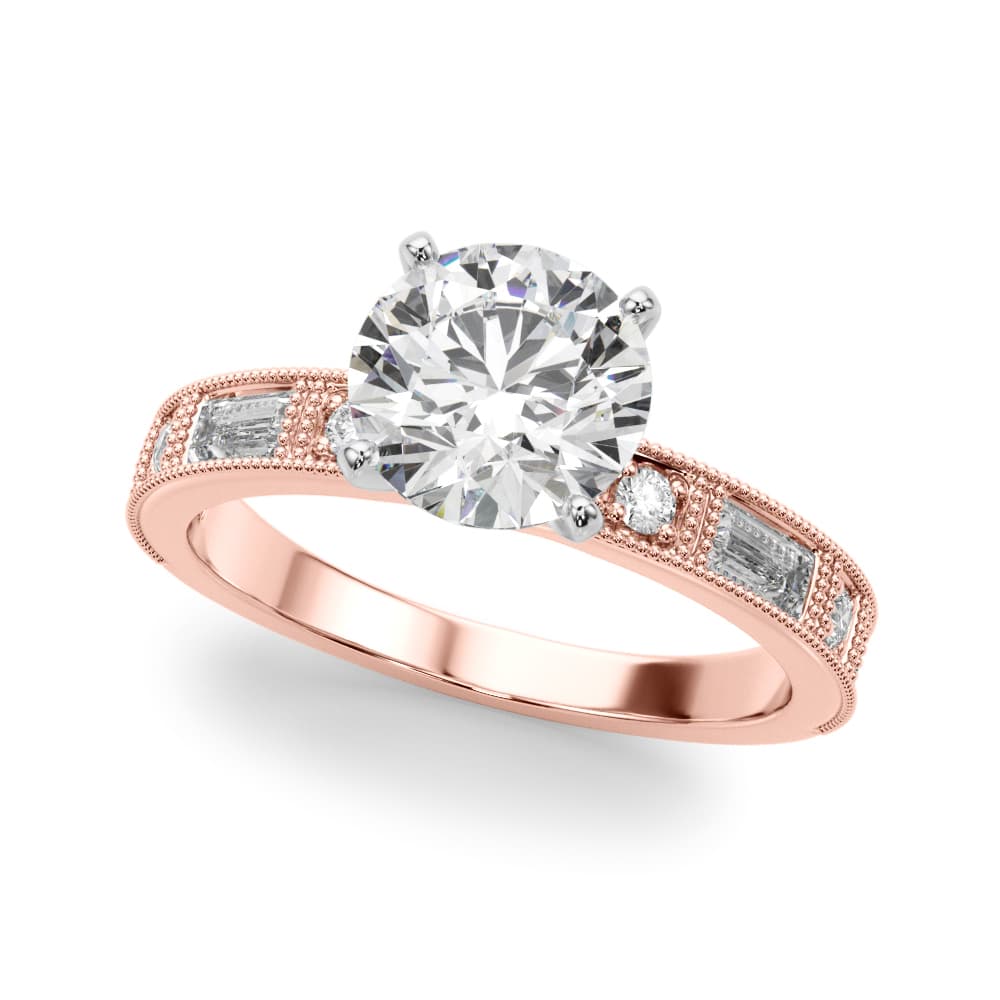 Alternating Round & Baguette Stackable Engagement Ring, style 51200, Front view in rose gold
