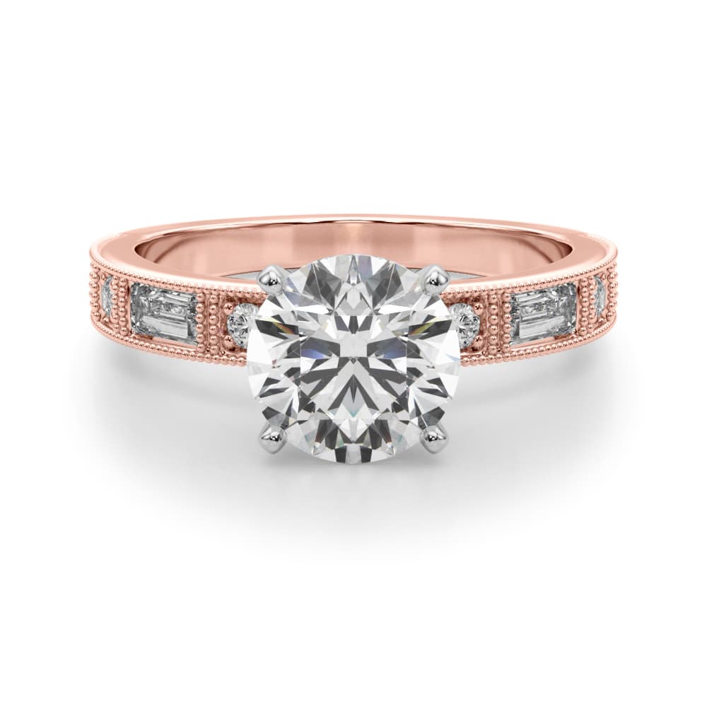 Alternating Round & Baguette Stackable Engagement Ring, style 51200, Angle view in rose gold