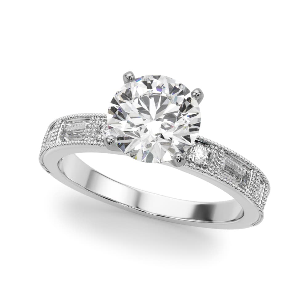 Alternating Round & Baguette Stackable Engagement Ring in White gold