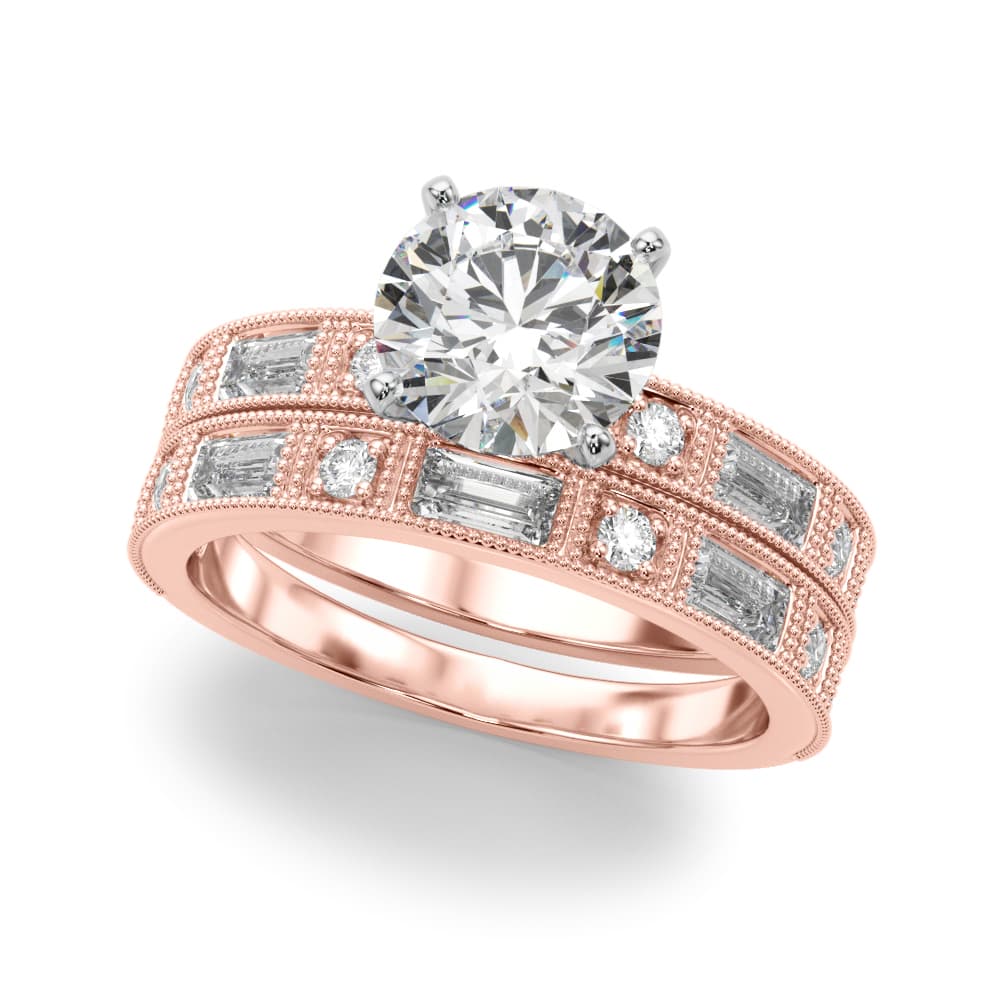 Alternating Round & Baguette Stackable Engagement Ring, style 51200, On hand view in rose gold