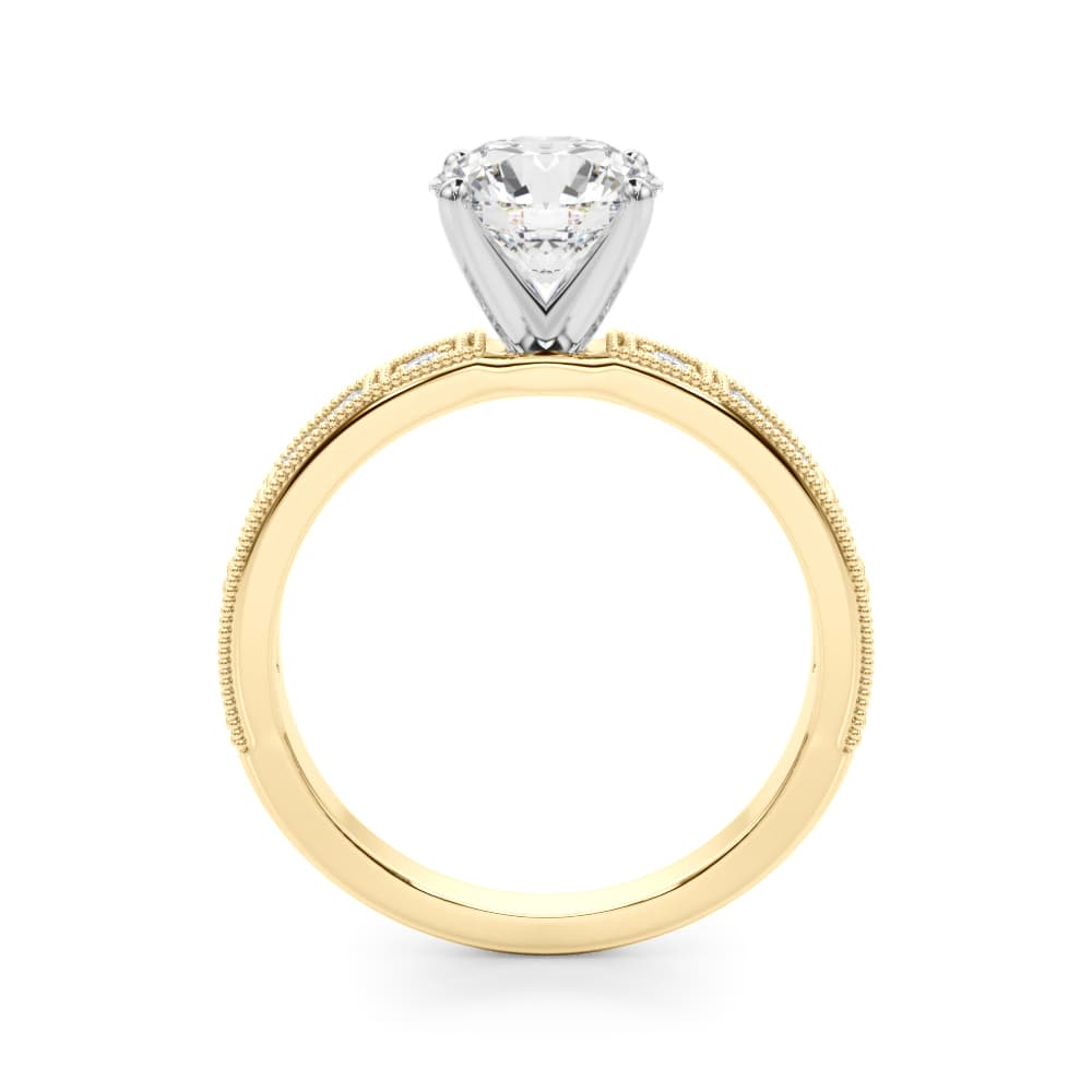 Alternating Round & Baguette Stackable Engagement Ring, style 51200, Side view in yellow gold