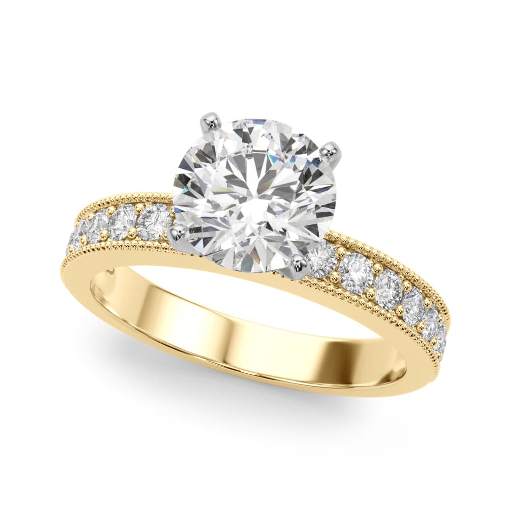 Antique Milgrain Prong Set Engagement Ring, style 51201, Front view in yellow gold